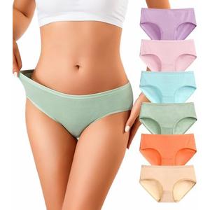 OLIKEME Womens Underwear Cotton Hipster Panties Low Rise No Show Briefs Soft Stretch Breathable Ladies Panties 6 Pack L