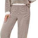 JUSTFASHIONNOW Women's Pajama Sets 2 Piece Striped Lounge Sets Long Sleeve Top and Pants Soft Sleepwear Pjs 2026 Fall Outfits (Brown, XXL)