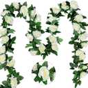 10PCS Fake Rose Garland, 7.5Ft Artificial Vines Flowers Hanging Rose Vine for Table Wedding Backdrop Arch Wall Party Mantle Festival Decor (Light White)