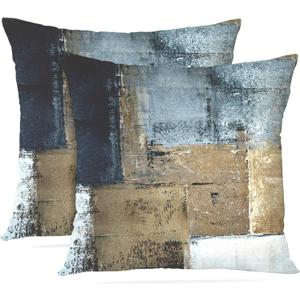 Britimes Throw Pillow Covers Modern Home Art Decor, 18 x 18 Inches Set of 2 Pillow Cases Decorative, Abstract Oil Painting Pillowcases for Bedroom, Living Room, Cushion Couch Sofa, Brown Blue (18" x 18" (Pack of 2))