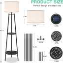VISFLAIR Outdoor Solar Floor Lamp with 2-Tier Plant Stand, Cordless 46'' Tall Standing Patio Light with White Shade & Edison Bulb, Waterproof Metal Display Shelf for Porch, Deck, Balcony Garden Decor
