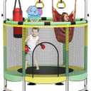 Trampoline for Kids, 60" Toddler Trampoline Indoor Outdoor, 440lbs KidsTrampoline with Enclosure Net, Upgraded Ring Legs with Adjustable Gymnastics Bar, Gifts for Ages 1-8 Boys&Girls