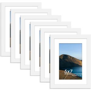 PEALSN 5x7 Picture Frame Set of 6, Display Pictures 4x6 with Mat or 5x7 without Mat for Wall Mounting or Table Top Display, Photo Frames Collage for Wall Decor, White