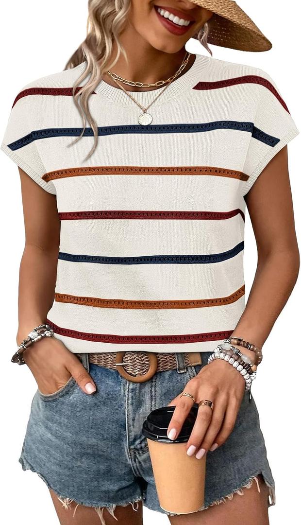 WIHOLL Womens Lightweight Sweater Spring Summer Outfits Cap Sleeve Hollow Out Knit Fashion Clothing Resort Wear 2026 (Beige, S)