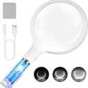 30X Charge Magnifying Glass with Light, NUEYiO 4.33Inch Large Handheld Magnifying Glass 20 Daylight LEDs, Third Gear Dimming Lighted Magnifier for Seniors Reading Inspection Coin Collection Jewelry