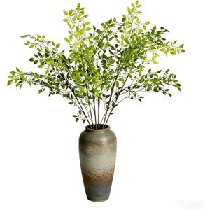 3Pcs Artificial Plant Leaves Bunches, 43.3 Inch Nandina Domestica Faux Greenery Branches Stems Leaves Spray Plastic Plants Branches for Vase Floral Arrangement Bouquets Greenery Decor