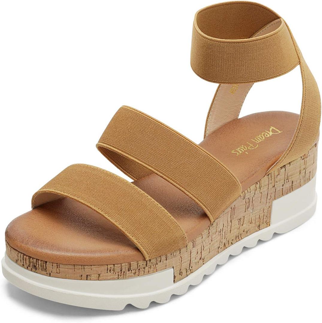 DREAM PAIRS Women's Open Toe Elastic Ankle Strap Casual Flatform Platform Wedges Sandals, 7