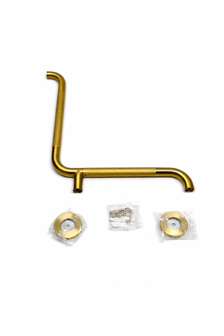 Gold Shower Grab Bar 15x16 Inch, Stainless Steel Anti-Slip Bathroom Grab Bar w/Knurled Grip, Golden Safety Balance Support Toilet Assist Handrail Textured Handle for Handicap Injury Elderly Senior