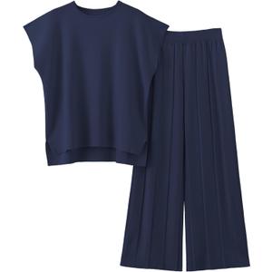 2 Piece Outfits for Women Sweater Sets Knit Vest Tops Elastic Waisted Pants (Small, Navy)