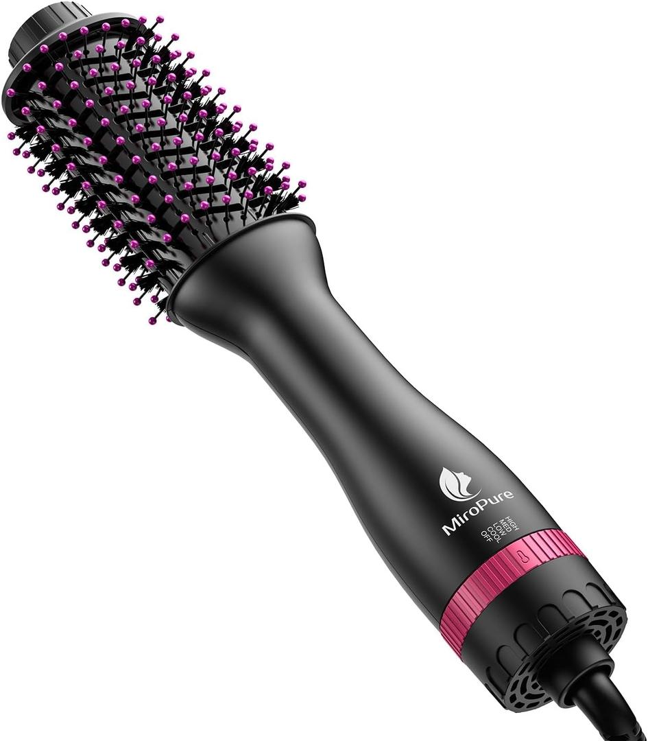 Hair Dryer Brush, MiroPure 4 in 1 Blow Dryer and Styler Volumizer with 4 Speed Temp Settings, Hot Air Brush with Oval Barrel for All Hair Style and Fast Drying, Rose Red