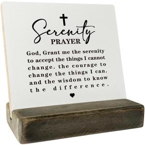 Serenity Prayer Wood Plaque Gift, God Grant Me The Serenity, Inspirational Gift, Plaque with Wooden Stand, Meaningful Wood Sign Plaque Gift, Unisex Sobriety Recovery Gifts, Mental Health Gift