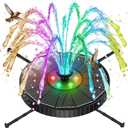 Solar Fountain with 3 Spray Height, Colorful Led Lights, 3.5W Glass Solar Bird Bath Water Fountain with 2000mAh Battery, 4 Rotating Rods and 7 Nozzles for Hummingbird Bathing, Outdoor Decor