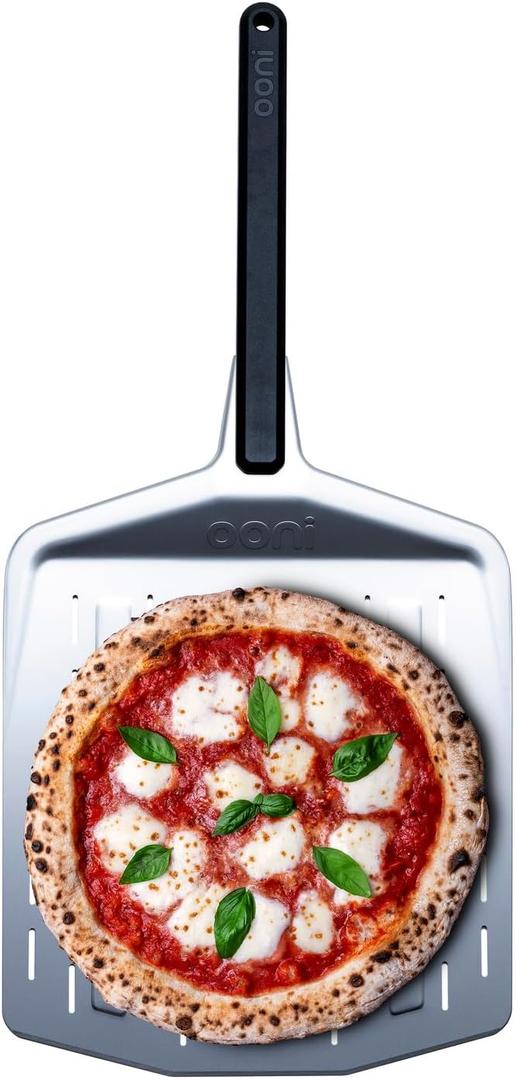 ooni 12 Perforated Pizza Peel  Aluminum Metal Pizza Peel 12 Inch, Pizza Spatula Paddle, Lightweight Pizza Turning Peel with Long Handle, Pizza Oven Accessories, Pizza Tools, Rectangle Pizza Turner
