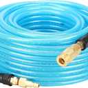 Keepro Reinforced Polyurethane Air Hose, 1/4 Inch ID By 100 Feet Long Air Compressor Hose with Repairable Swivel Solid Brass 1/4" Industrial Quick Coupler and Plug, 300 PSI Maximum Pressure, Blue