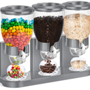 Umigy 1 Pack Triple Indispensable Dry Food Dispenser 67oz Each Capacity Cereal Container for Storage Preserving Dispensing Kitchen Rice Candy Nuts Dog Food Granola Snack Gumball Countertop (Gray) 