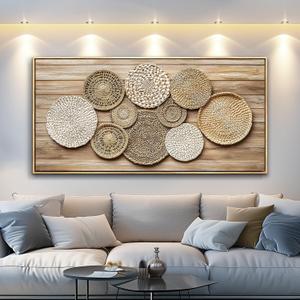Large Canvas Wall Decor for Living Room Dining Room Mural Weaving Disc Decorative Painting Print Artwork for Farmhouse Kitchen Bedroom Corridor Home Decor Aesthetics Wood Frame 30x60 in