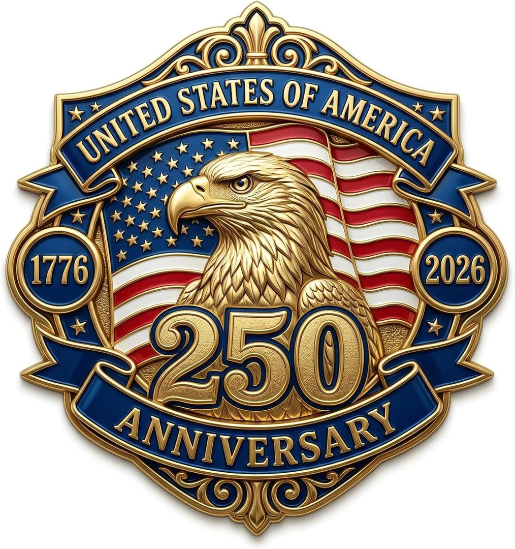 250th Anniversary Car Decal (5 Pack), 1776-2026 Embossed Patriotic Eagle & Flag Stickers, Waterproof 250 Years USA Independence Day Decor for SUV Truck
