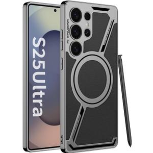 Magnetic for Samsung Galaxy S25 Ultra Leather Case,[Compatible with Wireless Charging] Business Luxury PU Leather Shockproof Protective Slim Phone Cover for Samsung Galaxy S25 Ultra(Black)