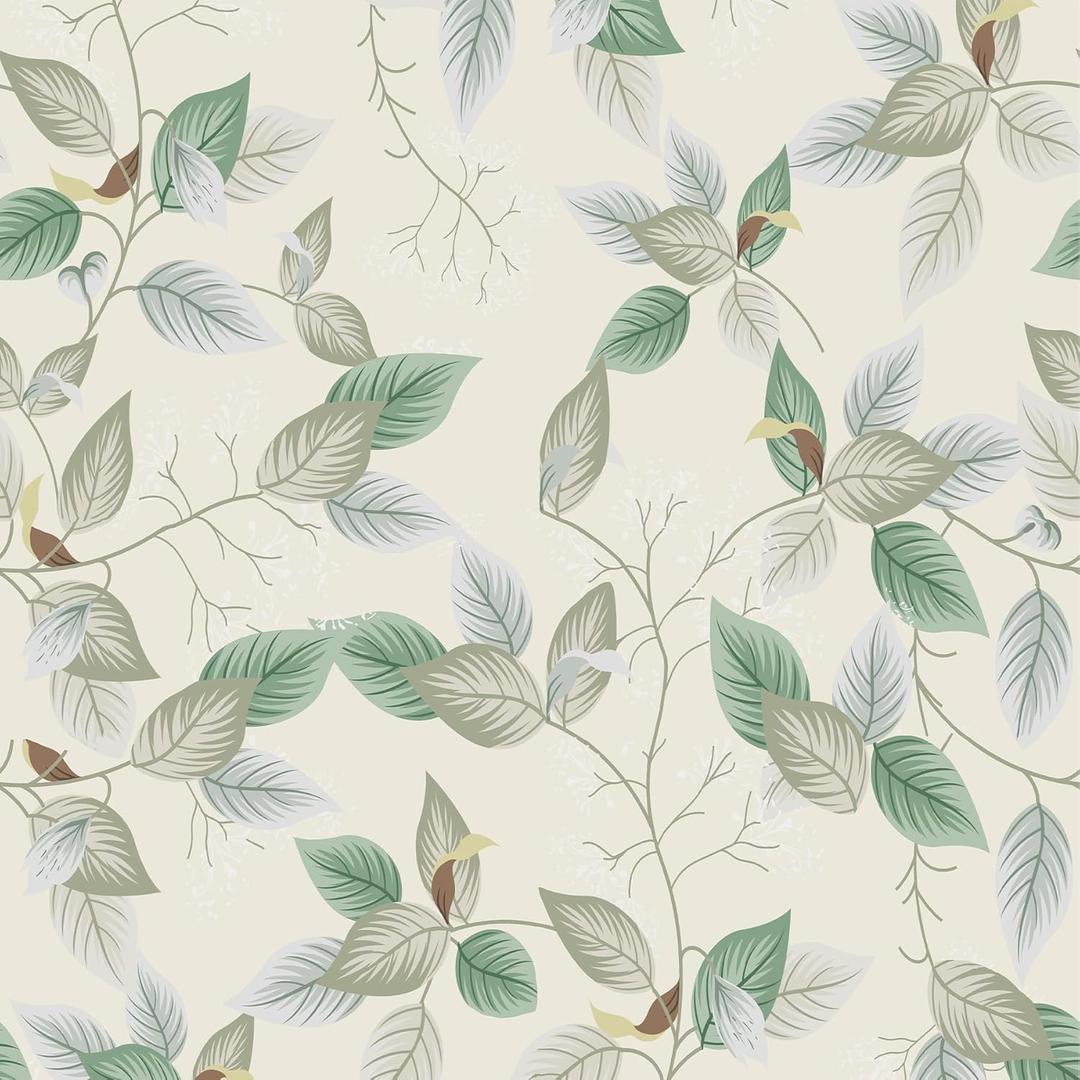 3 x Boho Peel and Stick Wallpaper 17.3''x78.7'' Modern Beige Botanical Wall Paper Thicken Waterproof Self Adhesive Removable Green Leaf Wallpaper Contact Paper for Cabinets Bedroom Decoration Vinyl