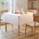 White Square Tablecloth - 34x34 Inch Stretchy Fitted Tablecloths for Small Square Card Tables with Ruffle Pleated Table Skirt Wrinkle-free Spandex Table Cover for Dining, Kitchen, Patio & Gift Display