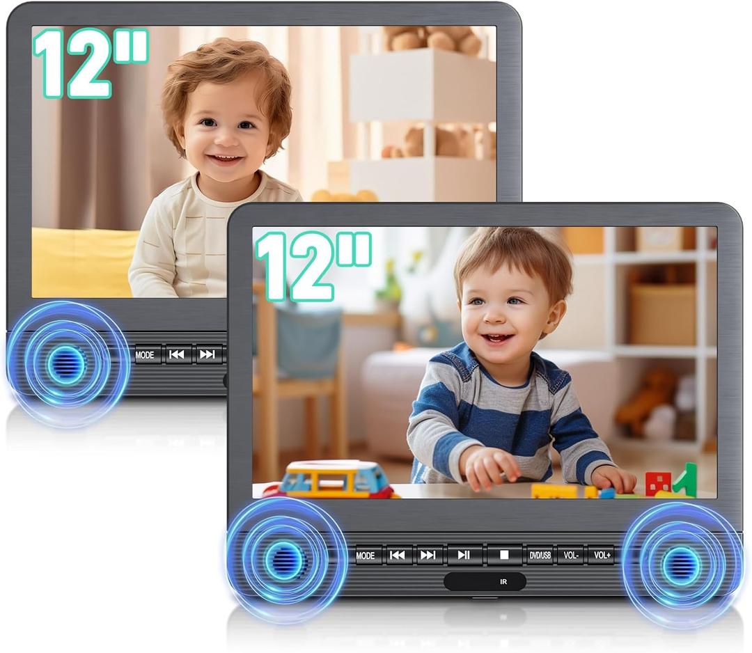 12.5" Dual Portable DVD Players for Car Headrest, Desobry Car DVD Player Dual Screen Play a Same or Two Different Movies with 5-Hour Rechargeable, Regions Free, Support USB/Sync TV