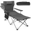 apollo walker Camping Chair with Foot Rest, Beach Lounge Chairs for Adults, Adjustable Backrest Foldable Chairs, Portable Folding Recliner with Headrest Grey, for Outdoor Sports Camp Fishing Picnic
