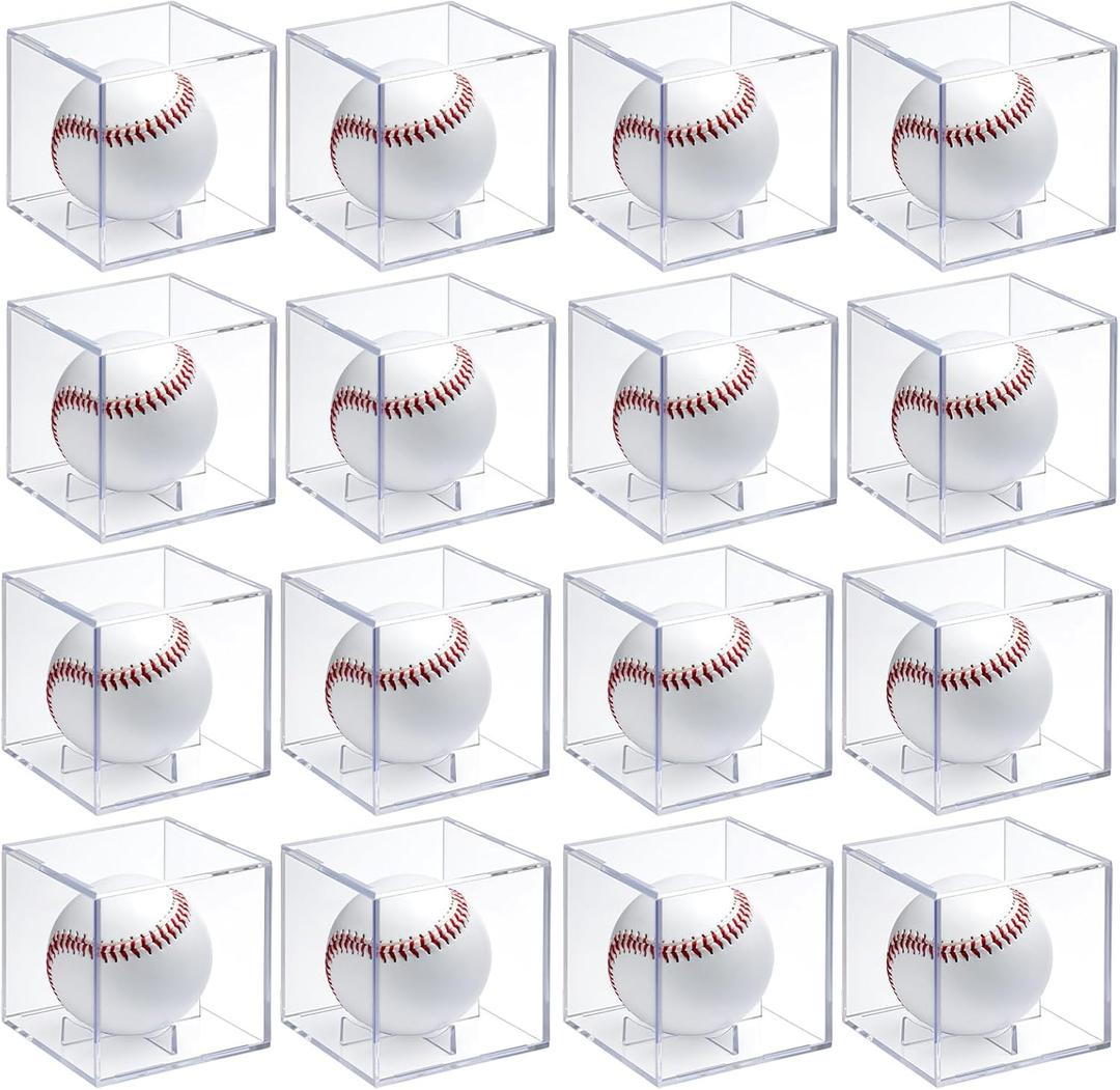 16 Pack UV Protected Acrylic Boxes for Display,Clear Display Case Baseball Cube Memorabilia Showcase Autograph Ball Protector 3.15"L x 3.15"W x 3.15"H