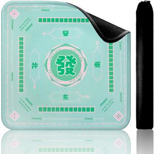 TIASUSAN Green Mahjong Learning Mat (33 x 33) with Black Carrying Bag, Anti-Slip, Noise-Reducing Mahjong Mat for Table, Board Games, Tile Games and Card Games