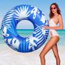 HeySplash Pool Tubes for Adult, 42 Inch Large Pool Floats with Handles, Inflatable Swim Rings Lounge, Hawaii Fun Swim Floaties Swimming Pool Beach Lake River Party Decoration Toys, Blue+White Leaves