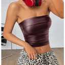 SOLY HUX Women's Faux Leather Crop Tube Top Strapless Sexy Going Out Bandeau Top Party Rave Concert Outfit Pure Black Large