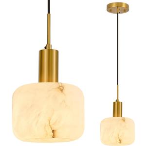 Natural Alabaster Pendant Lights Kitchen Island Fixtures,White Marble Shade Brass Finish Modern Pendant Light for Bedroom Bedside Dining Room Living Room Hallway(with Natural Crack)