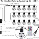 Soccer 50 FT Smart Outdoor String Lights Waterproof, 15 RGBW LED Bulbs 16 Million Colors with App & Remote Control for World Cup Decorations 2026