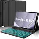 Keyboard Case for Galaxy Tab A9 Plus 5G 11 Inch 2023 (SM-X210/X216/X218), 7 Color Backlit Detachable Tablet Keyboard Cover with S Pen Holder for Samsung Galaxy Tab A9+ 11" (Black)