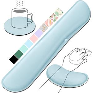 Gimars Upgrade Enlarge Gel Memory Foam Set Keyboard Wrist Rest Pad, Mouse Wrist Cushion Support for Office, Computer, Laptop, Mac, Comfortable, Lightweight for Easy Typing Pain Relief,Sky Blue