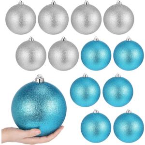 Poen 12 Pcs 6 Inch Large Christmas Ball Ornaments Glitter Extra Large Christmas Ornaments Giant Xmas Balls Tree Decorations with Hanging Loop for Xmas Holiday Party Decor (Blue,Silver)