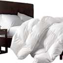 Luxurious Twin/Twin XL Size Goose Down Fiber Waterfowl Feather Fiber Comforter Duvet, 100% Egyptian Cotton Cover, 50 oz. Fill Weight, Baffle Box Design, White Solid