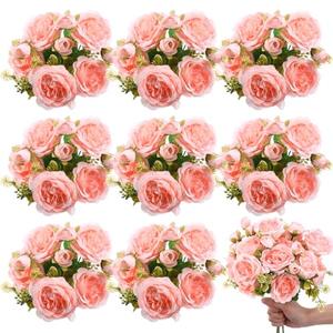 Yuxung 8 Bundles Artificial Peonies Flowers Boho Faux Flowers Arrangements Artificial Centerpiece Spring Bouquet Floral Wedding Decoration for Vase(Light Pink)