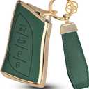 QBUC for Lexus Key Fob Cover with Keychain,Upper Leather + Soft TPU Car Key Case Shell for Lexus 2018-2025 ES350 ES300h UX200 RX350 RX450h NX300h GX460 TX550 LX600 LS500 LC500h,4 Buttons(Green)