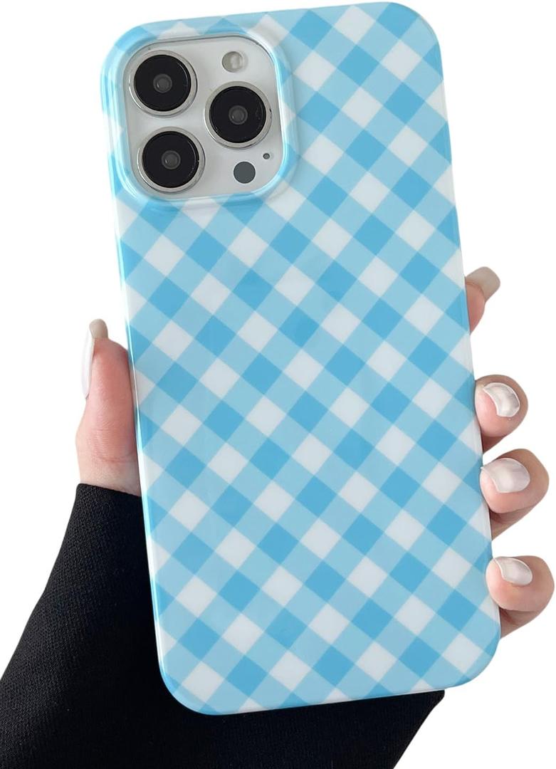 Longlayss for iPhone 11 Pro Max Case Lattice Plaid Checkered Gingham Phone Case Cute Aesthetic Pattern Soft TPU Shockproof Phone Cover for Women Girls (Blue)