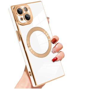 Case for iPhone 15 Plus Cute Plating Case[Compatible with Magsafe] for Women Girls Soft TPU Shockproof Camera Protection Electroplate Bumper Cover for iPhone 15 Plus 6.7"- White