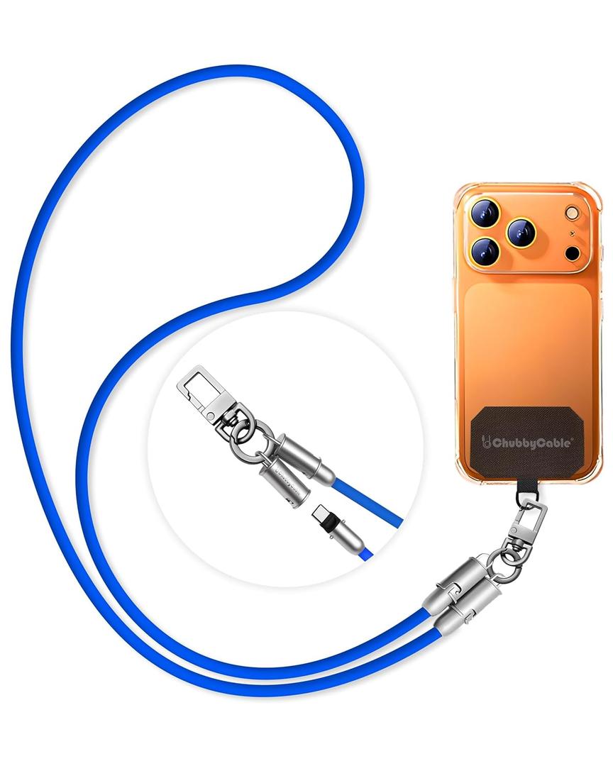 chubbycable Crossbody Strap for iPhone 17 Series 240W USB-C Phone Lanyard Charging Cable with Anti-Theft Lock, Wrist/Neck Strap Fast Charge & Data Transfer,Black,0.98FT