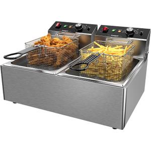 Commercial Deep Fryer,3400W Electric Deep Fryers with Baskets Thickened Stainless Steel Countertop Oil Fryer,10L X 2(21.3QT) Electric Countertop Fryer for Restaurant and Home Use
