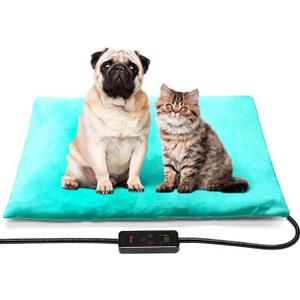 Dog Cat Heating Pad, 6 Adjustable Temperature Dog Cat Heating Pad with Timer, Waterproof Heated Dog Bed with Chew Resistant Cord, Indoor Electric Pet Heated Mat, 28x20in, Green