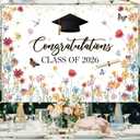 Avezano Wildflower Graduation Backdrop Watercolor Floral Class of 2026 Graduation Party Decorations Wildflower Themed 2026 Congrats Grad Banner (10x7ft)