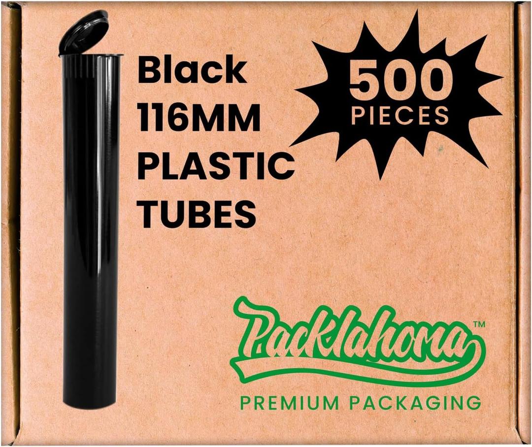 500 Pack 116mm Black Pop Top Tubes with Squeeze Caps | Plastic Containers for Packaging Storage Herbs and Spices (500 Count)