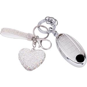 for Nissan Key Fob Cover Case Shell Keychain Rogue Sentra Altima Pathfinder Frontier Kicks Murano Versa Maxima Infiniti Accessory Accessories Bling Girly Women, 5 Button, Silver White TPU