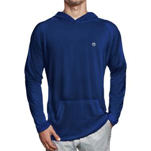 Mens Dry-Fit UPF 50+ Sun Shirt Hooded, Fishing Shirts for Men Long Sleeve, SPF Shirts for Men, Men's Rash Guard (Blue, S)