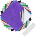 Permanent Vinyl Sheets for Cricut, 12 x 12 Glitter Self Adhesive Vinyl Self Adhesive, 9 Assorted Metallic Colors Craft Vinyl Sticker Plus 2 Transfer Tape for Weeding Machines, Printers, Car Decal