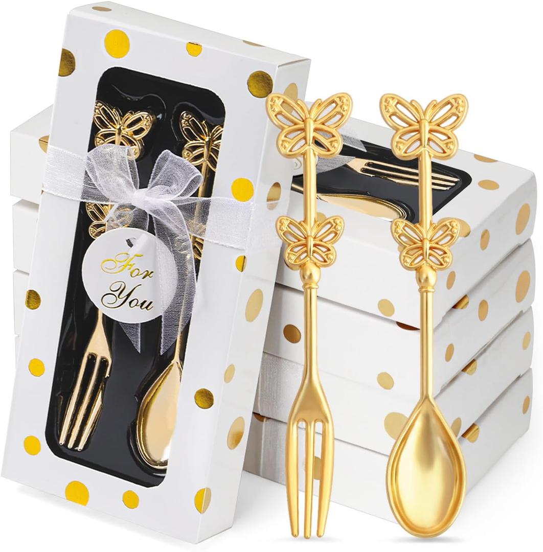 32 Pcs (16 Packs) Tea Party Favors - Perfect Souvenir for Wedding Bridal Baby Shower, 16 Teaspoons with 16 Forks Tea Party Return Gifts for Guests (butterfly-01)