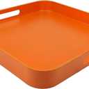 Square Orange Decorative Serving Tray with Handles, Versatile Ottoman Tray for Coffee Table, Entertaining, Outdoor Patio, Living Room, 13*13*1.6